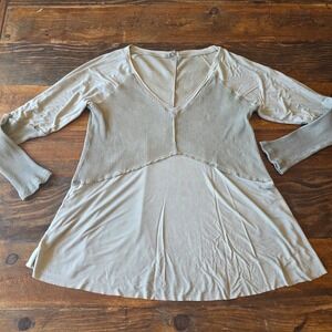 POL Women's Small Long Sleeve‎ Ribbed Knit Top Tunic Layered Beige